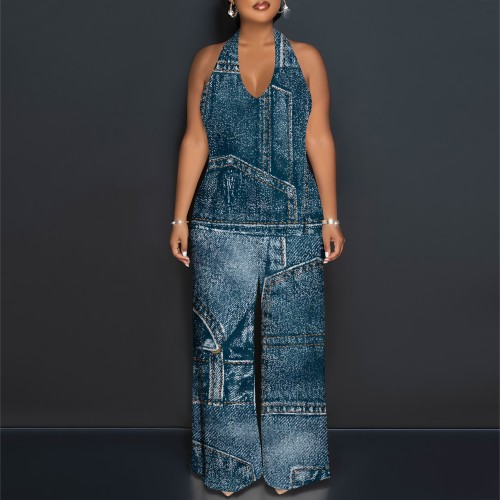 1 Piece Custom Casual Digital Printing Halter 1 Piece Jumpsuits