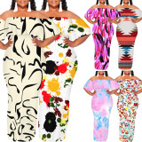 1 Piece Custom Casual Digital Printing Off Shoulder Maxi Dress