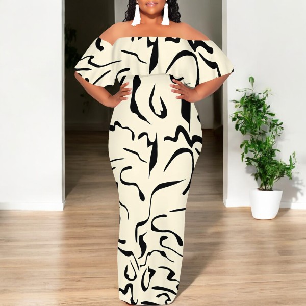 1 Piece Custom Casual Digital Printing Off Shoulder Maxi Dress