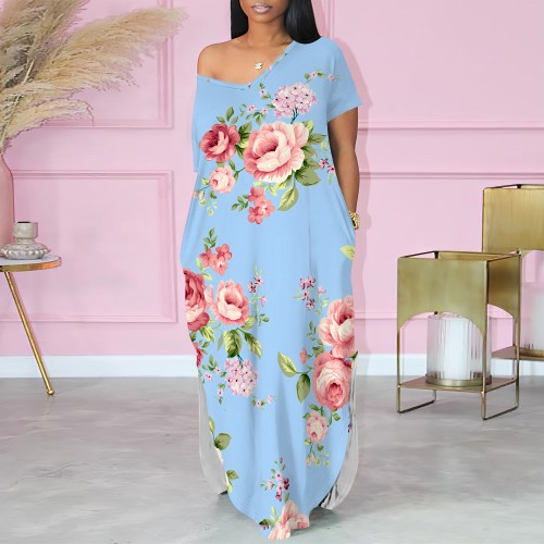 1 Piece Custom Casual Digital Printing V Neck Maxi Dress