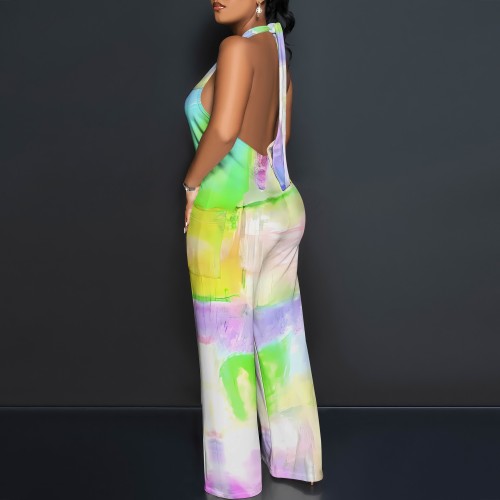 1 Piece Custom Casual Digital Printing Halter 1 Piece Jumpsuits