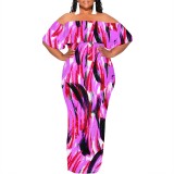 1 Piece Custom Casual Digital Printing Off Shoulder Maxi Dress