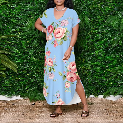 1 Piece Custom Casual Digital Printing V Neck Maxi Dress
