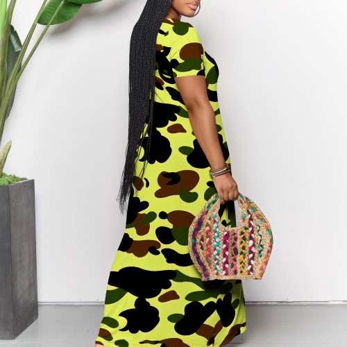1 Piece Custom Casual Digital Printing V Neck Maxi  Dress