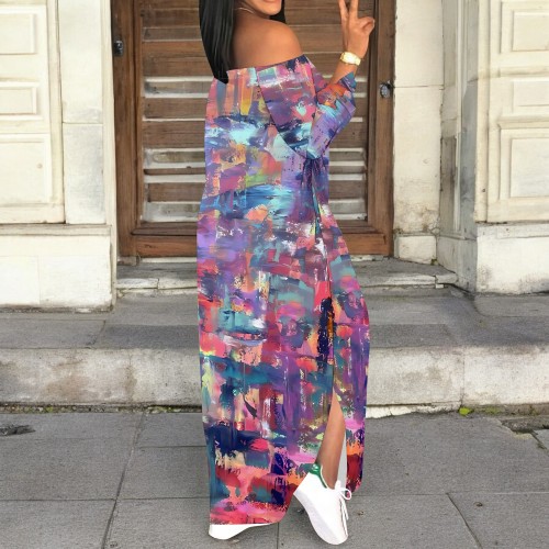 1 Piece Custom Casual Digital Printing Off Shoulder Maxi Dresses