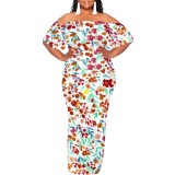 1 Piece Custom Casual Digital Printing Off Shoulder Maxi Dress