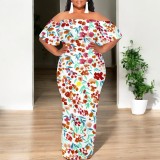 1 Piece Custom Casual Digital Printing Off Shoulder Maxi Dress