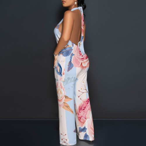 1 Piece Custom Casual Digital Printing Halter 1 Piece Jumpsuits