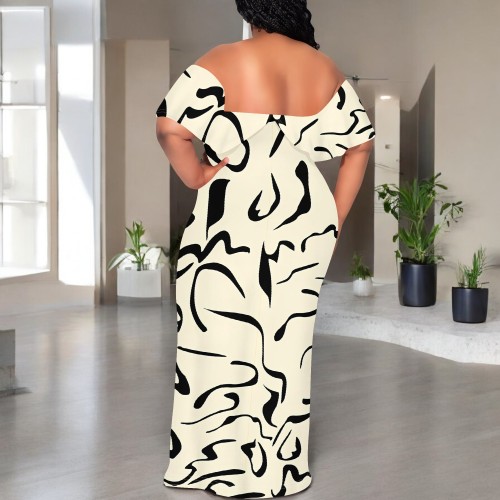 1 Piece Custom Casual Digital Printing Off Shoulder Maxi Dress