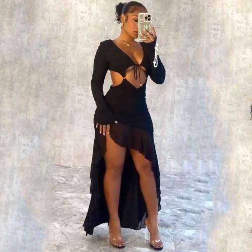 Women Backless Sexy Long Dress Irregular Hollow Out Summer Bodycon Dress