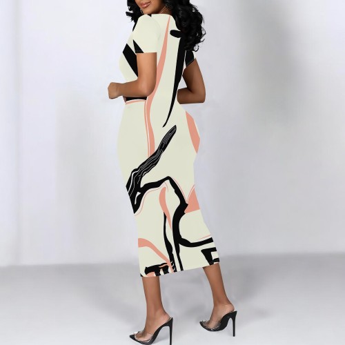 1 Piece Custom Casual Digital Printing Short Sleeve Midi Dresses