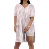 1 Piece Custom Casual Digital Printing Short Sleeve V Neck 2 Piece Set
