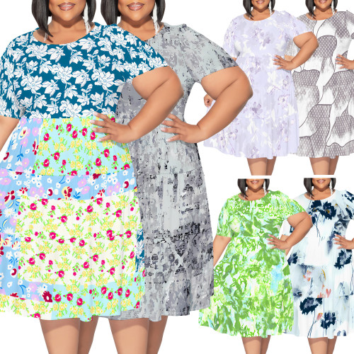 1 Piece Custom Casual Digital Printing Short Sleeve Plus Size Midi Dress