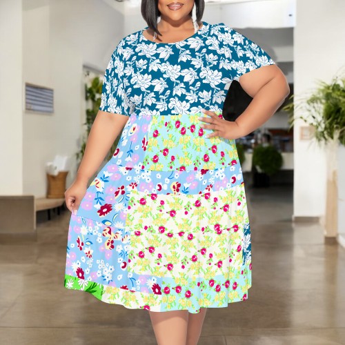 1 Piece Custom Casual Digital Printing Short Sleeve Plus Size Midi Dress