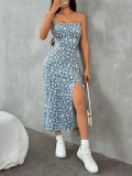 Printed Knit Spaghetti Strap Split Hem Dress For Women