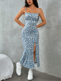 Printed Knit Spaghetti Strap Split Hem Dress For Women