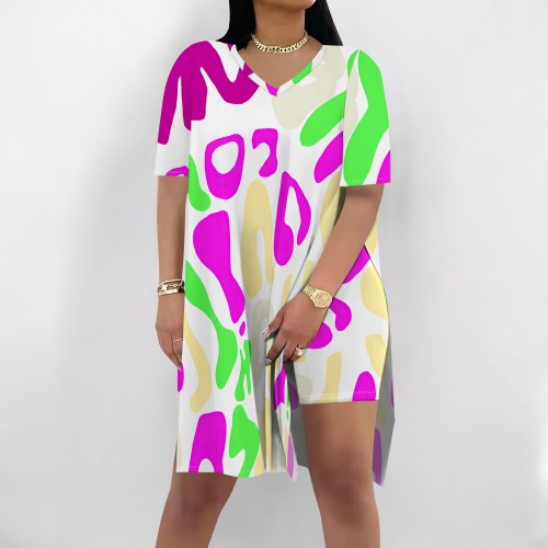 1 Piece Custom Casual Digital Printing Short Sleeve V Neck 2 Piece Set