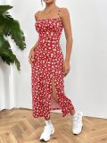 Printed Knit Spaghetti Strap Split Hem Dress For Women