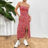 Printed Knit Spaghetti Strap Split Hem Dress For Women