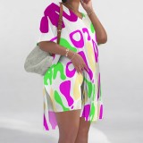 1 Piece Custom Casual Digital Printing Short Sleeve V Neck 2 Piece Set