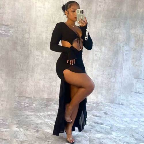 Women Backless Sexy Long Dress Irregular Hollow Out Summer Bodycon Dress