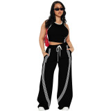 Casual Sleeveless Vest and Side Stripe Sports Trousers Two-piece Set