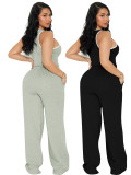 Casual Sleeveless Vest and Side Stripe Sports Trousers Two-piece Set