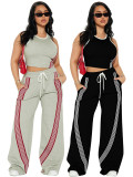 Casual Sleeveless Vest and Side Stripe Sports Trousers Two-piece Set