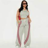 Casual Sleeveless Vest and Side Stripe Sports Trousers Two-piece Set