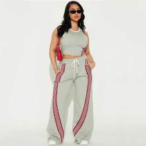 Casual Sleeveless Vest and Side Stripe Sports Trousers Two-piece Set