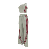 Casual Sleeveless Vest and Side Stripe Sports Trousers Two-piece Set
