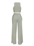 Casual Sleeveless Vest and Side Stripe Sports Trousers Two-piece Set