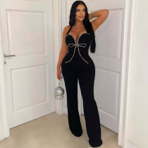 Black Solid Halter Love Palazzo Jumpsuits
