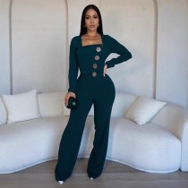 Women 2025 Summer Splicing Button Long Sleeve Sports Jumpsuits