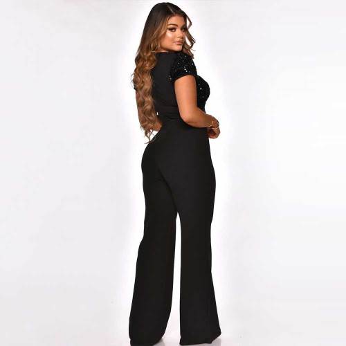 Women's Elegant Irregular Sequined Wide-leg Short-sleeved Jumpsuit