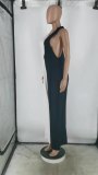 Colorblock Deep V Neck Twist Strap Knot Loose Jumpsuit