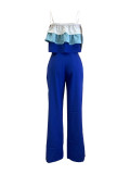 Solid Straps Wrapped Top Ruffled Top High Waist Pants Set