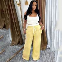 Women Sports Tank Top and Drawstring Wide Leg Pants Two Piece Set