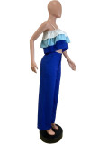 Solid Straps Wrapped Top Ruffled Top High Waist Pants Set