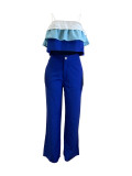 Solid Straps Wrapped Top Ruffled Top High Waist Pants Set