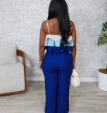 Solid Straps Wrapped Top Ruffled Top High Waist Pants Set