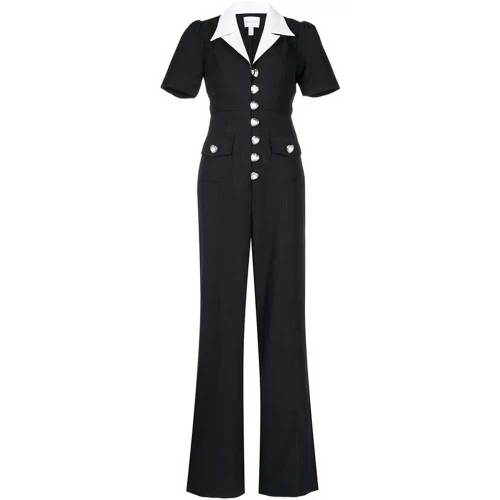 Black Office Wear Work Collar Fashion Short-Sleeved Wide Leg Jumpsuit