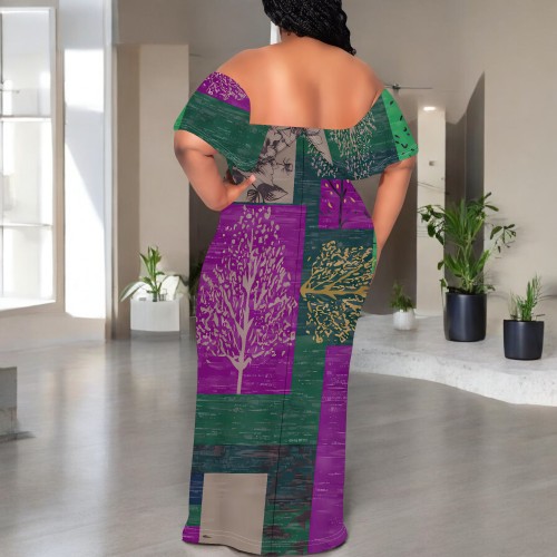 1 Piece Custom Casual Digital Printing Off Shoulder Plus Size Long Dress