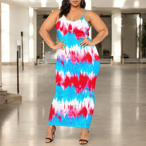 1 Piece Custom Casual Digital Printing Straps Plus Size Long Dress