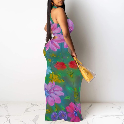 1 Piece Custom Casual Digital Printing Sleeveless Long Dresses