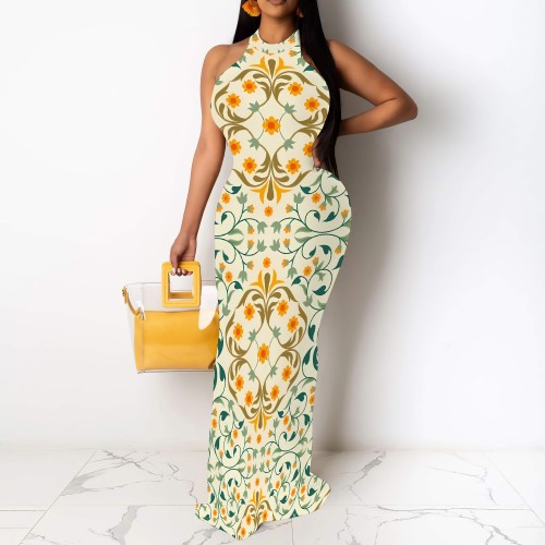 1 Piece Custom Casual Digital Printing Sleeveless Long Dresses