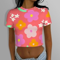 1 Piece Custom Casual Digital Printing Short Sleeve Crop Tops