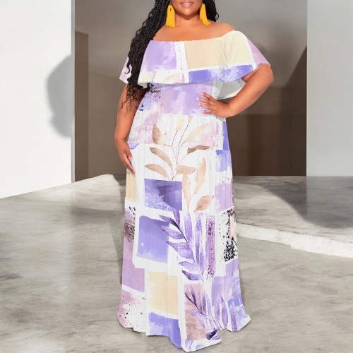 1 Piece Custom Casual Digital Printing Off Shoulder Maxi Dresses
