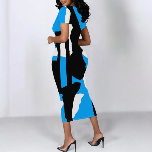 1 Piece Custom Casual Digital Printing Short Sleeve Mid Dresses