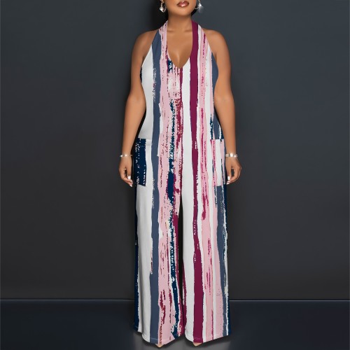 1 Piece Custom Casual Digital Printing Halter Backless Jumpsuits
